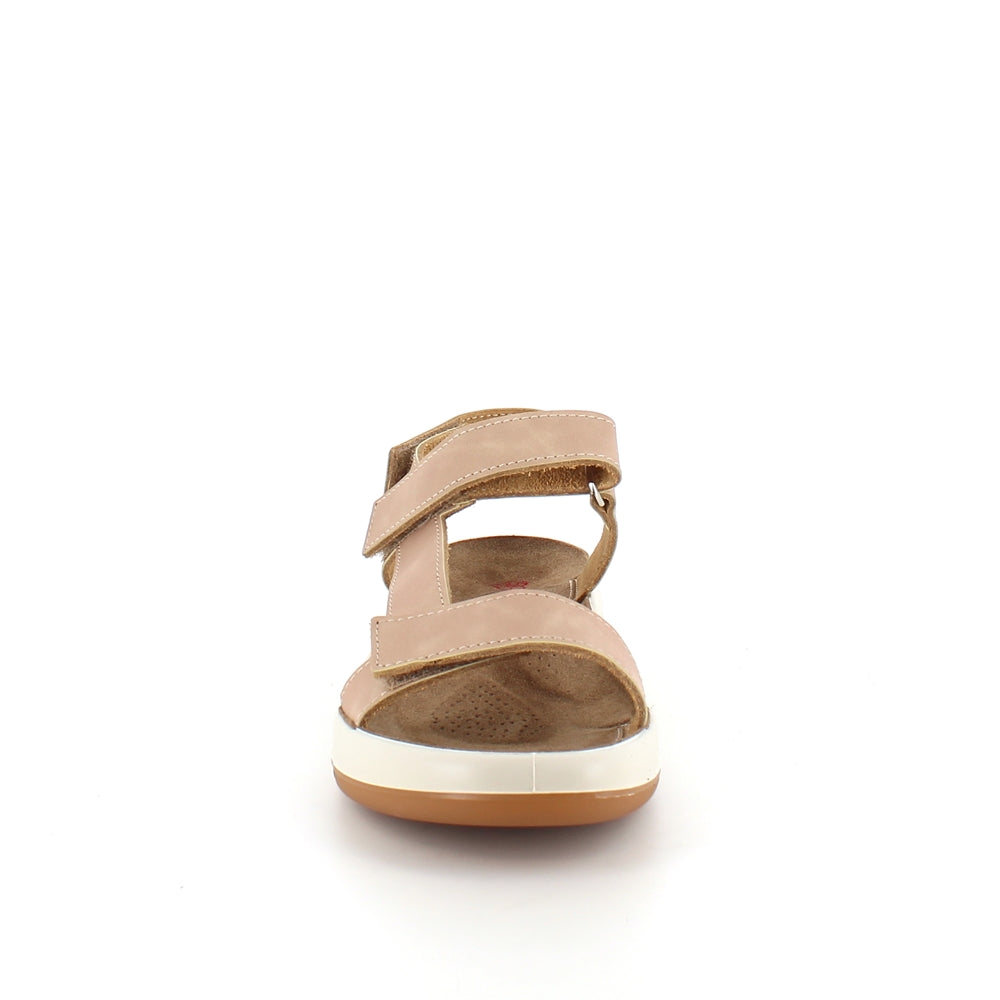 Beige skinnsandal med tre justerbare remmer og svangstøtte