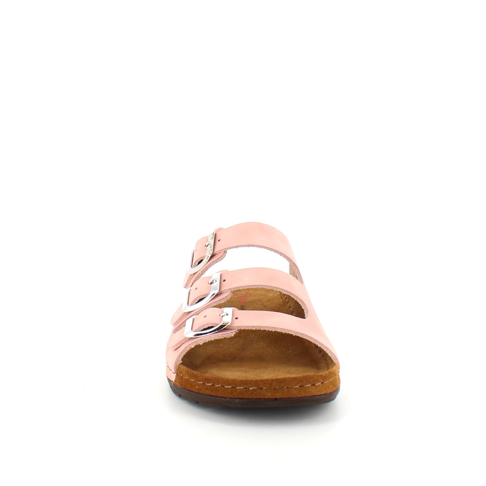 Rosa slip-on sandal i skinn med smale remmer