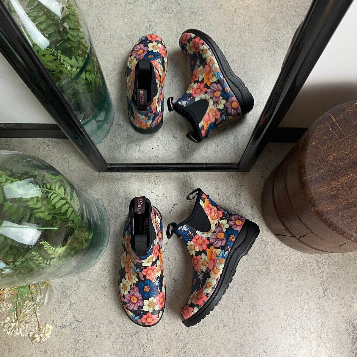 Green Comfort gummistøvel i blomsterprint med vriststøtte