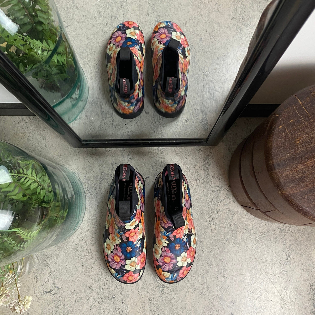 Green Comfort gummistøvel i blomsterprint med vriststøtte