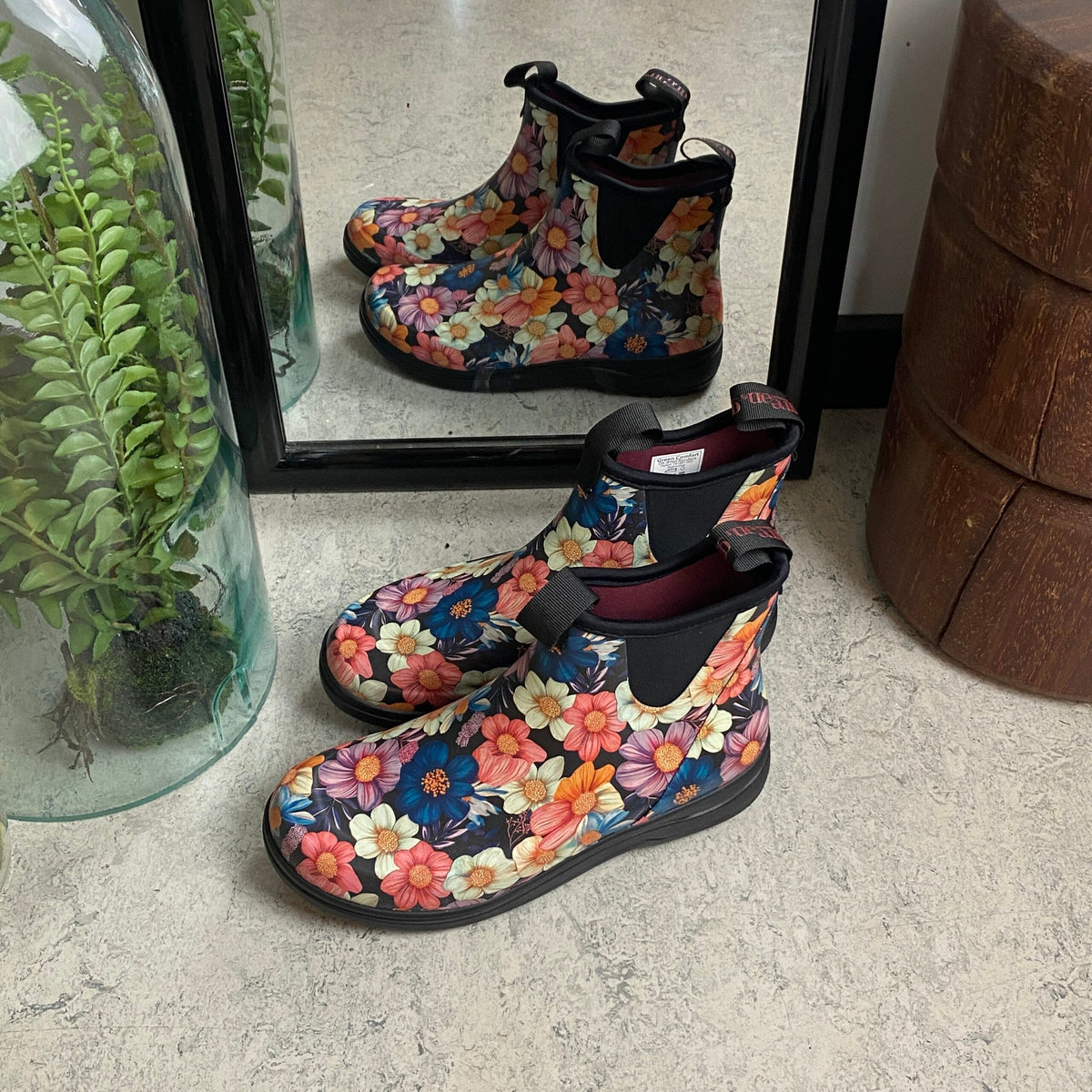 Green Comfort gummistøvel i blomsterprint med vriststøtte