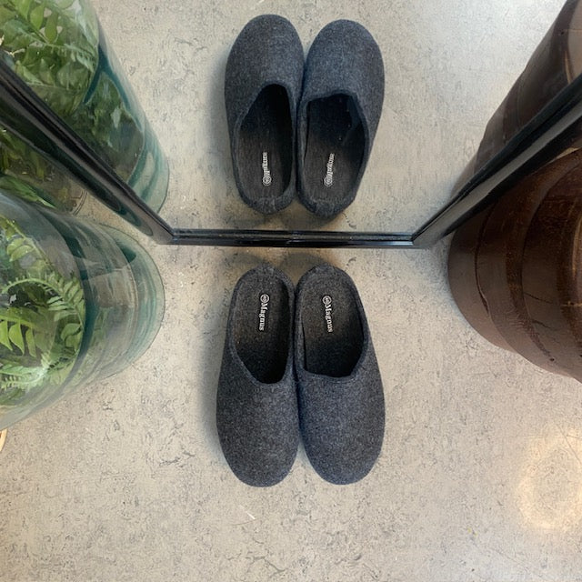 Behagelige hjemmesko i mørkegrå filt