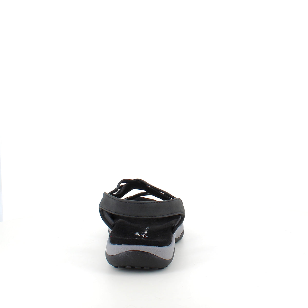 Svart sandal med elastiske remmer – klassisk modell med myk skumsåle