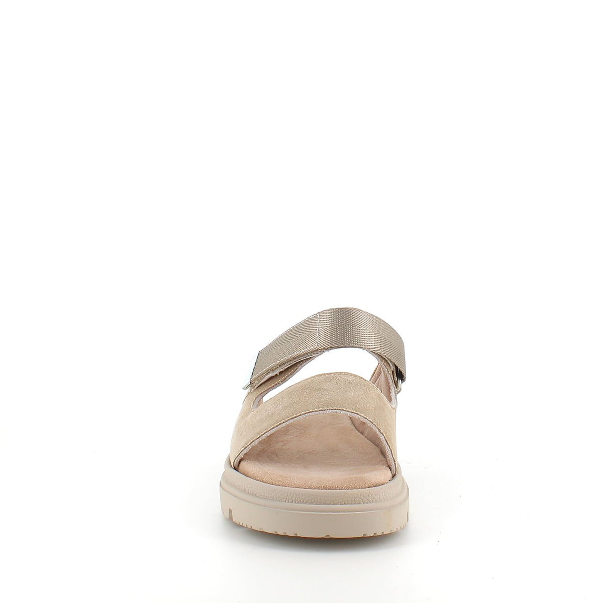 Beige sandal med justerbar rem og myk komfort