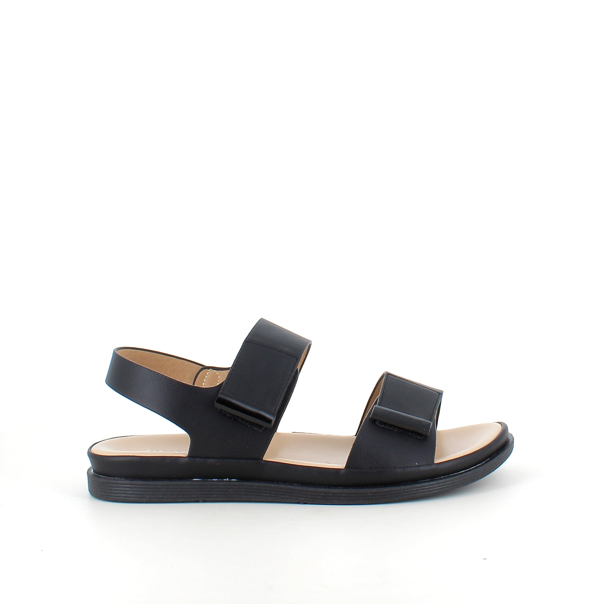 Svart sandal med justerbare remmer og myk komfortsåle