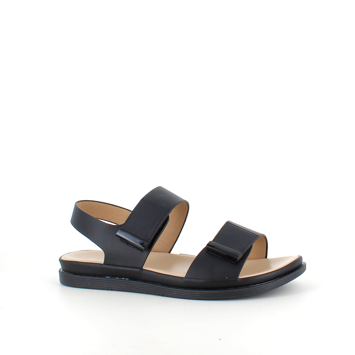Svart sandal med justerbare remmer og myk komfortsåle