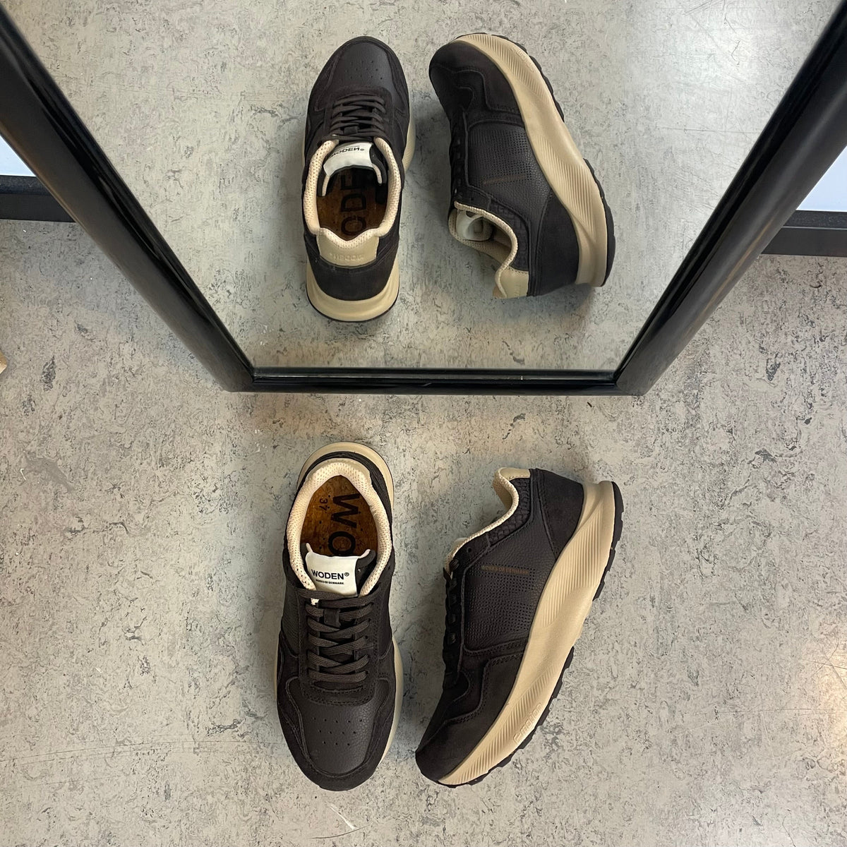 Mathilde Runner Leather – sjokoladebrun Woden sneaker med lett rullesåle