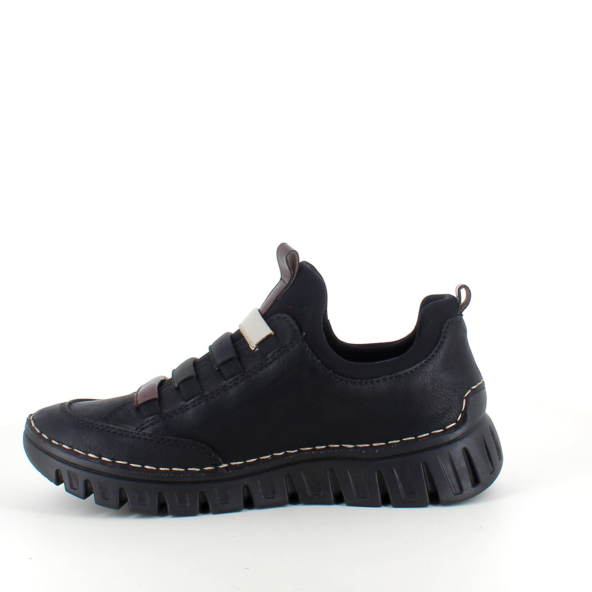 Rieker sko til dame i svart – fleksibel slip-on-komfort