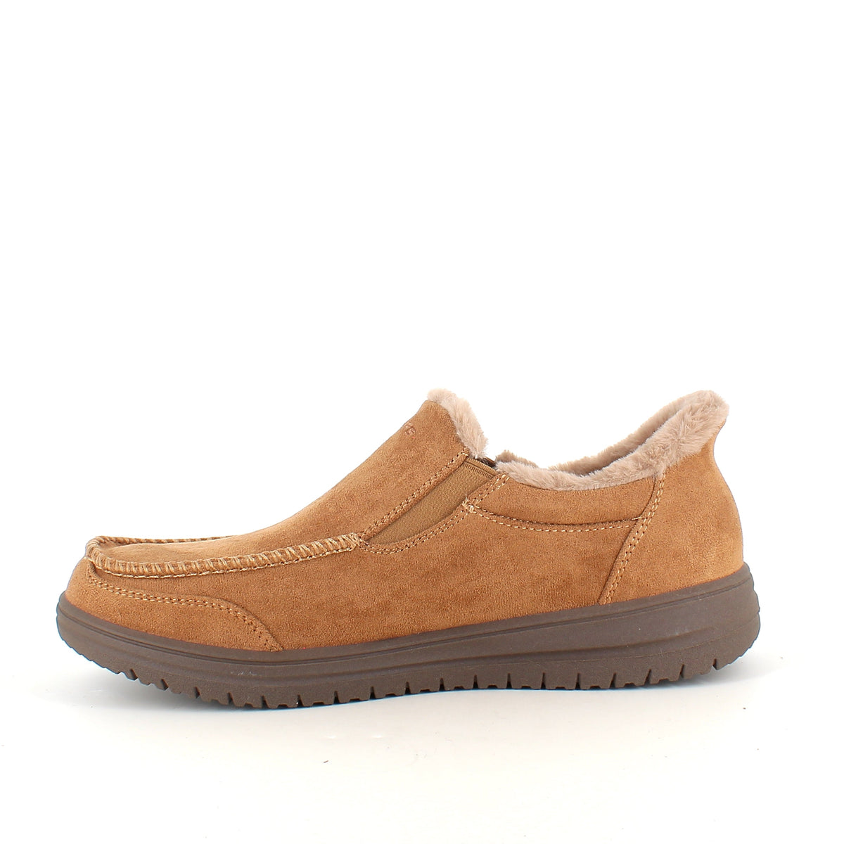 Skechers slip-on tøfler i brun – varm og romslig passform