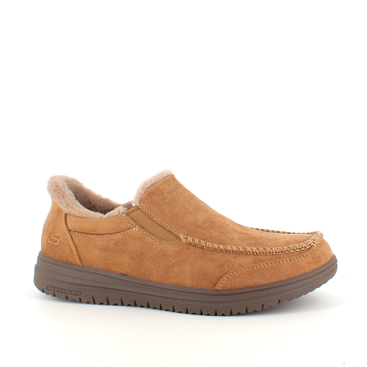 Skechers slip-on tøfler i brun – varm og romslig passform