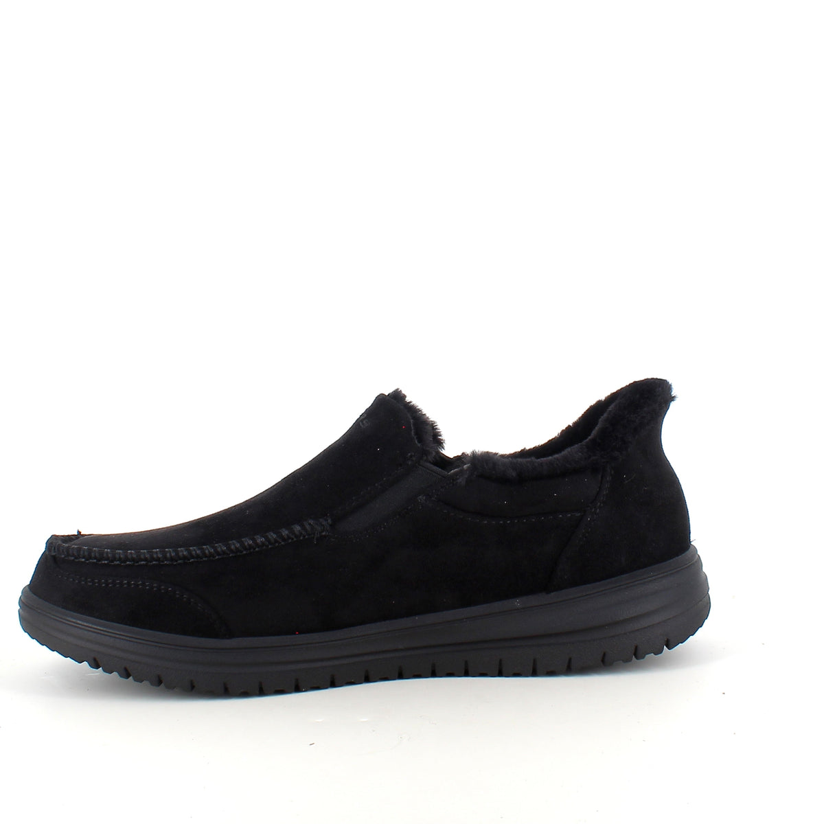 Skechers slip-on hjemmesko i svart – varm og romslig passform