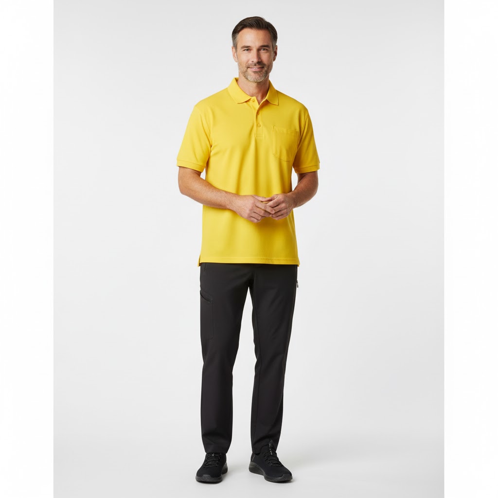 Nybo Gul Herre Prowear Polo, slitesterk, brystlomme, forkrympet