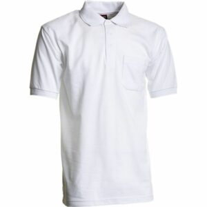 Nybo hvit herre basic polo T-skjorte med brystlomme, slitesterk