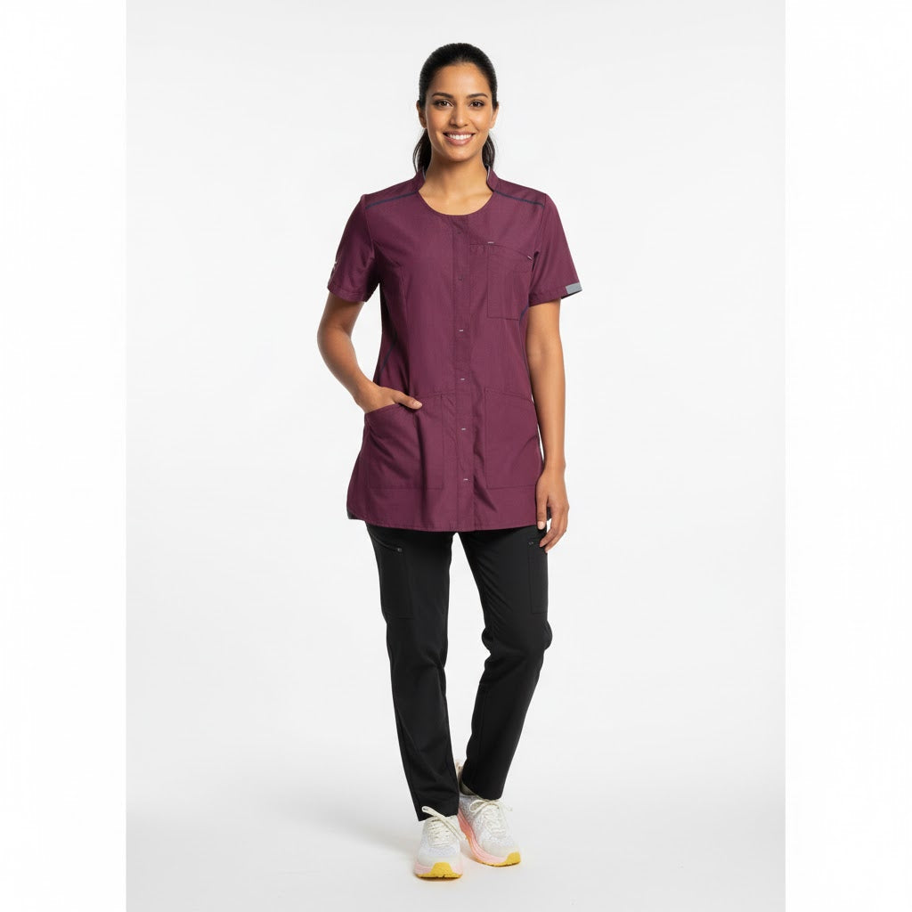 Nybo Bordeaux Dame Sporty Tunika, Kortermet, Justerbar Midje, Fleksibel, Mobillommer