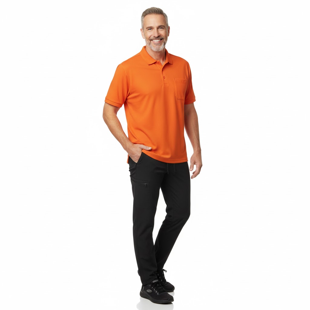 Nybo Orange Herre Prowear Poloshirt, Slitesterk, Brystlomme
