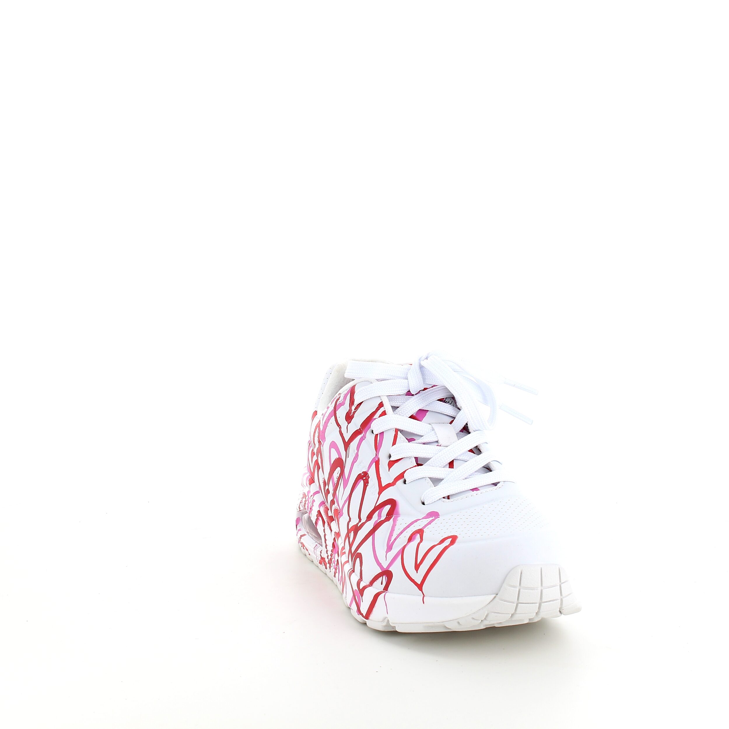 Hvite Skechers-sko med Lovewall-hjerter