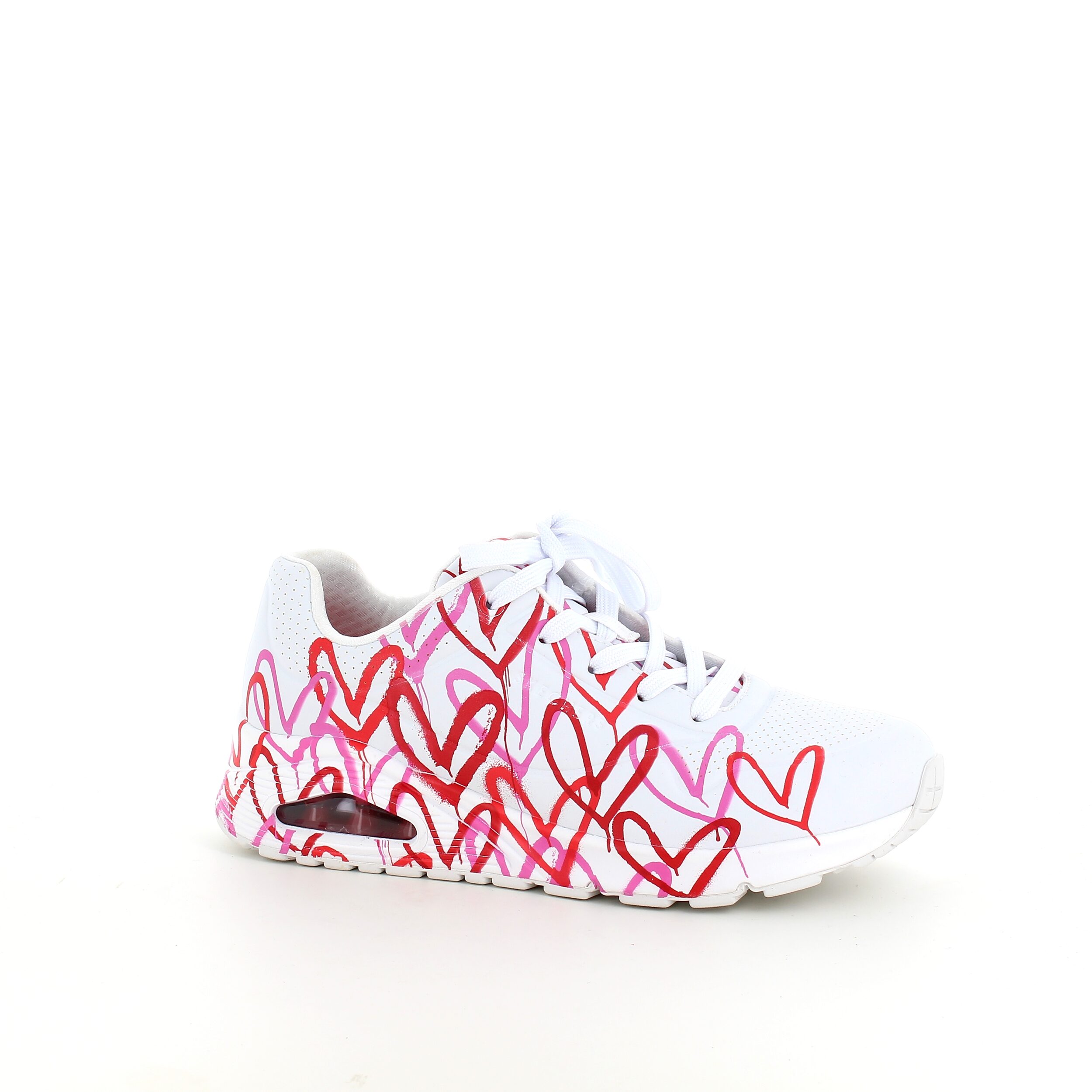 Hvite Skechers-sko med Lovewall-hjerter