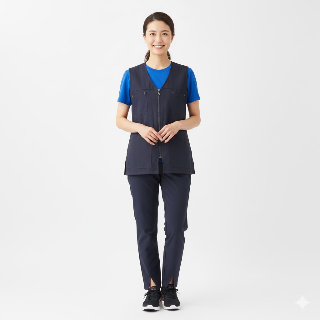 Nybo Blue Shadow Dame Inside-Out Vest, glidelås og sideslisser