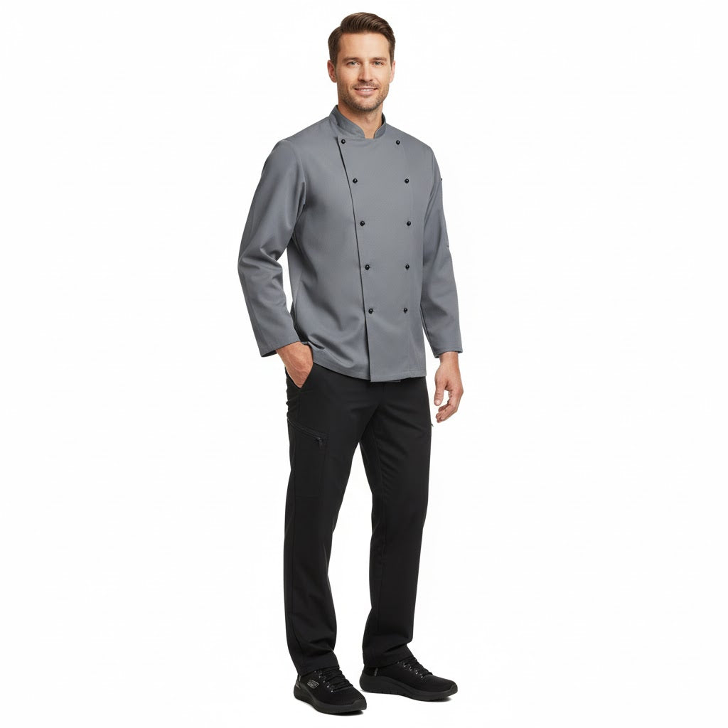 Nybo Grafit Unisex Delight kokkejakke, slitesterk, justerbar ermelengde