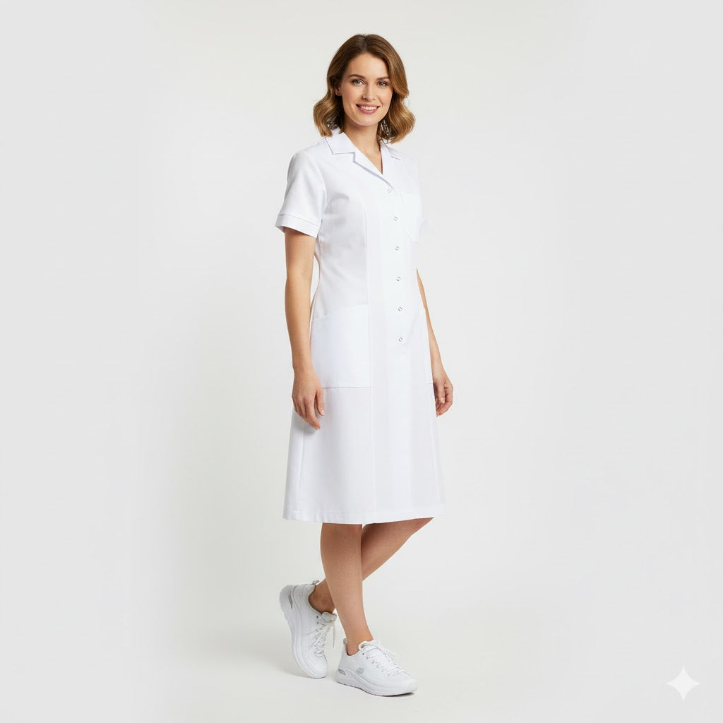 Nybo hvit dame Princess Kjole, raglanermer, feminin passform