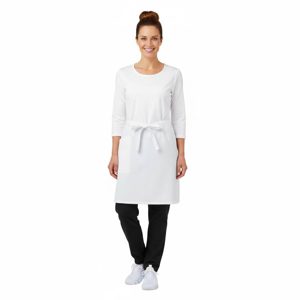 Nybo hvitt unisex pick-up-forkle med forstykke og lomme