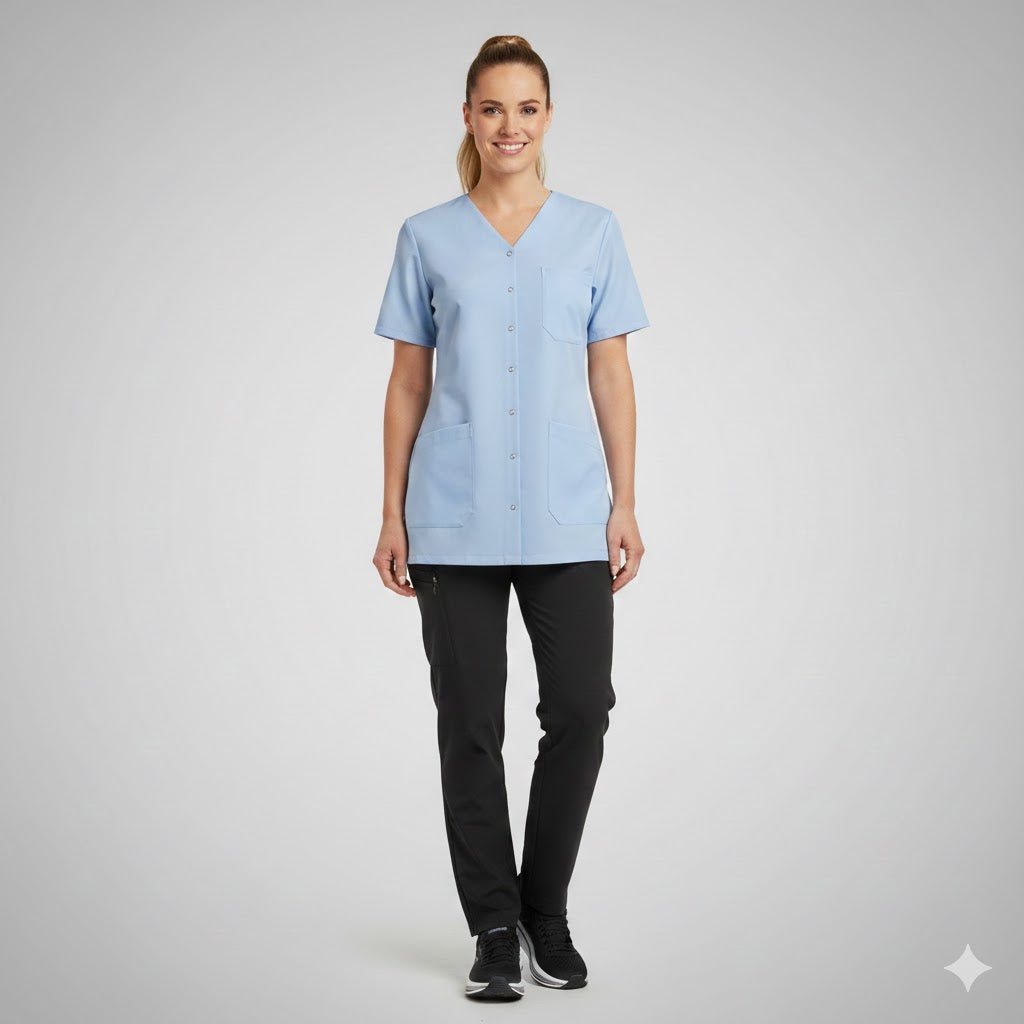 Nybo Lyseblå Dametunika Charisma Premium, sideslisser, komfort, TENCEL®