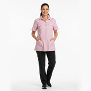 Nybo Pink Stribet Dametunika Fresh, Kortermet, Justerbar Elastikk, Romslige Lommer