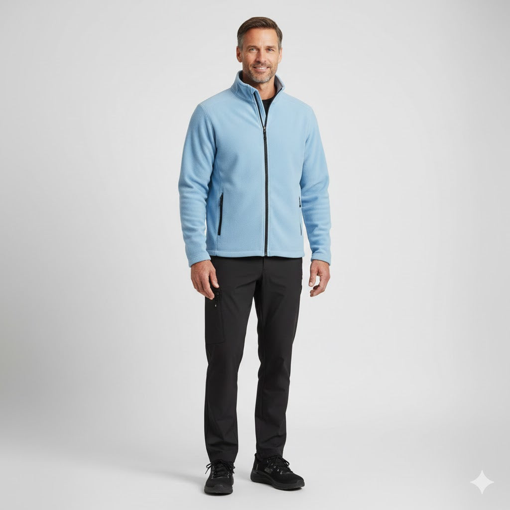 Nybo Lyseblå Herre Shirts & Outdoort Micro Fleececardigan, Myk, Antipilling