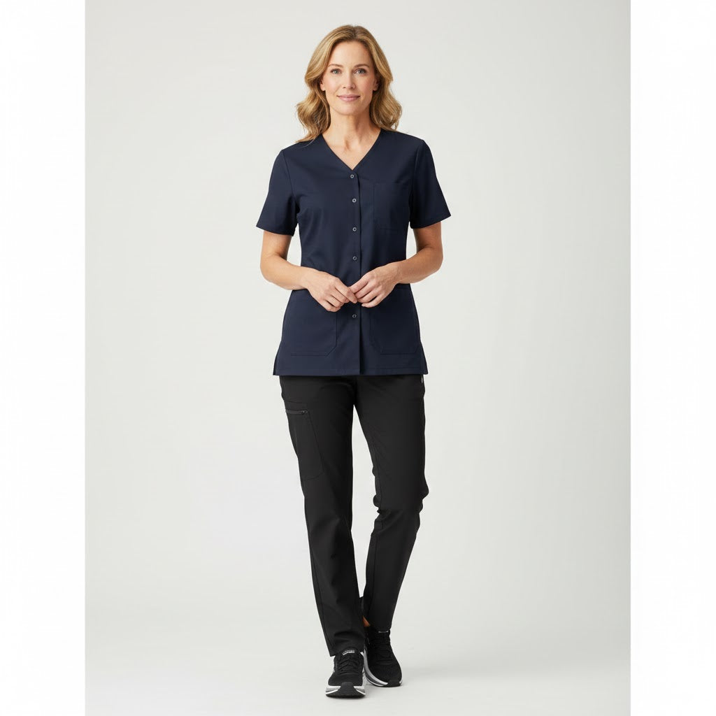 Nybo Charisma dametunika, Navy - V-hals og sideslits
