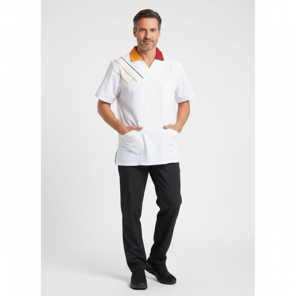Nybo hvit/oransje/rød unisex Feel Free busseronne med lommer