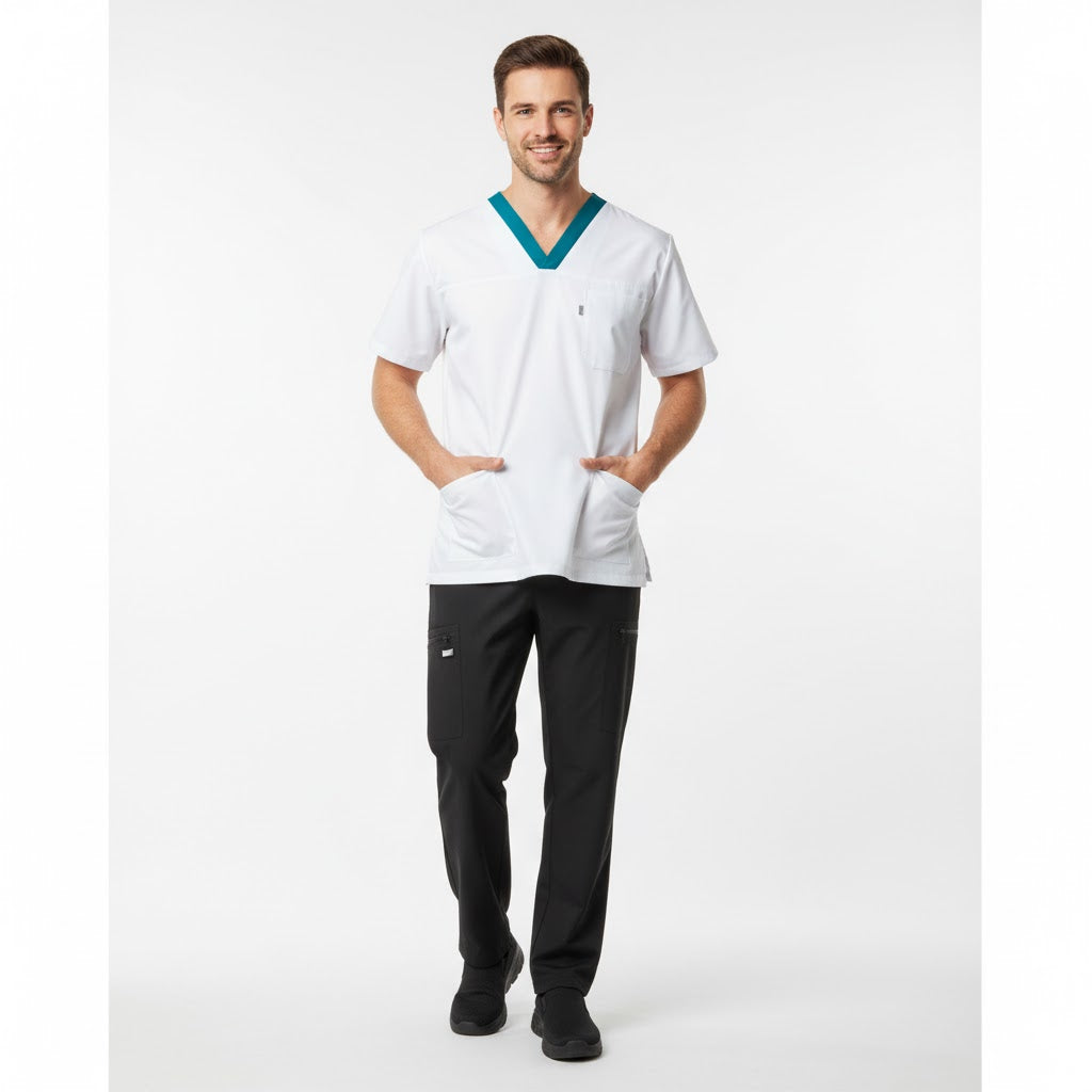 Nybo Hvit/Petrol Unisex Aqua Busseronne, slitesterk, V-utringning
