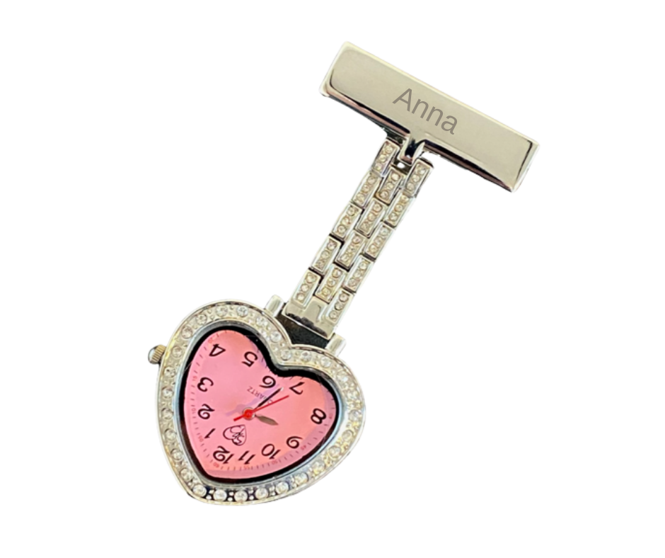Hjerteklokke med krystaller og gravering
