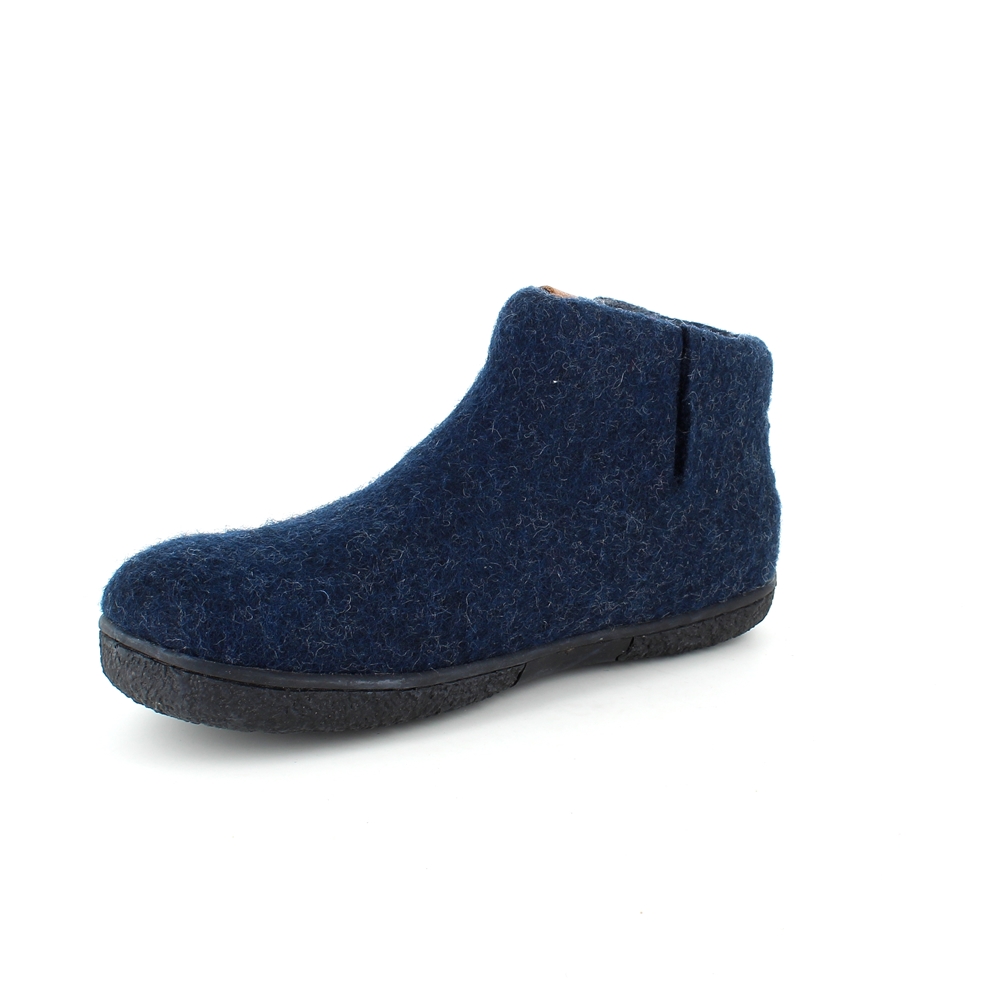 Høye blå tøfler i ull med sklisikre såler fra Green Comfort