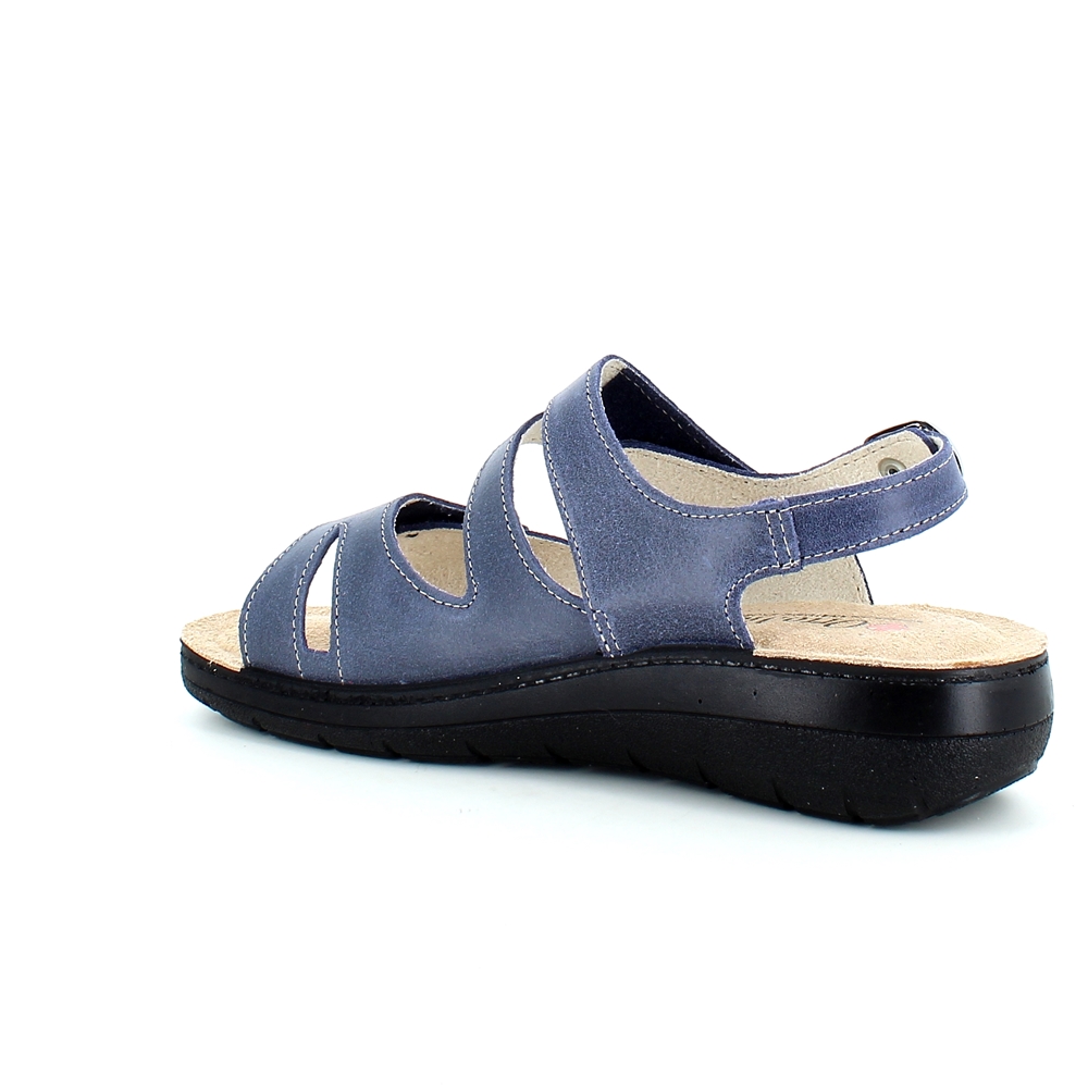 Blå bred skinnsandaler med borrelås