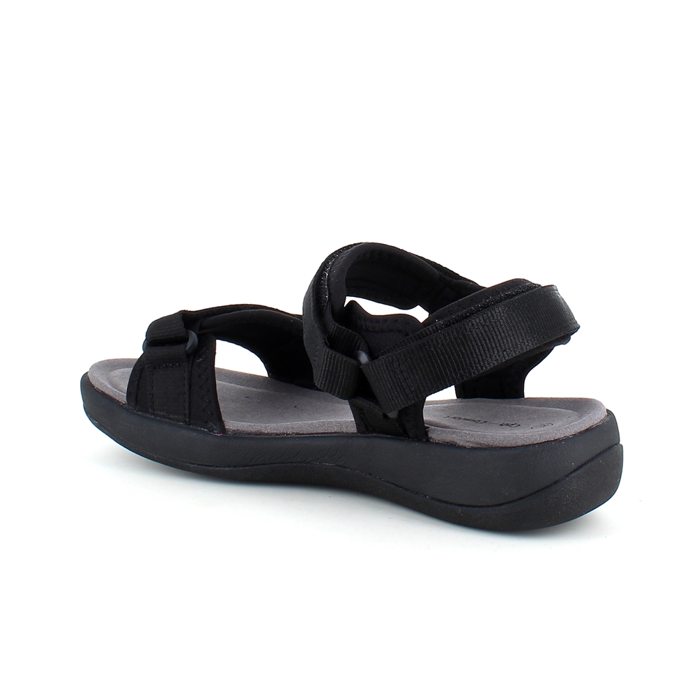 Svart sandal med justerbare tekstilstropper