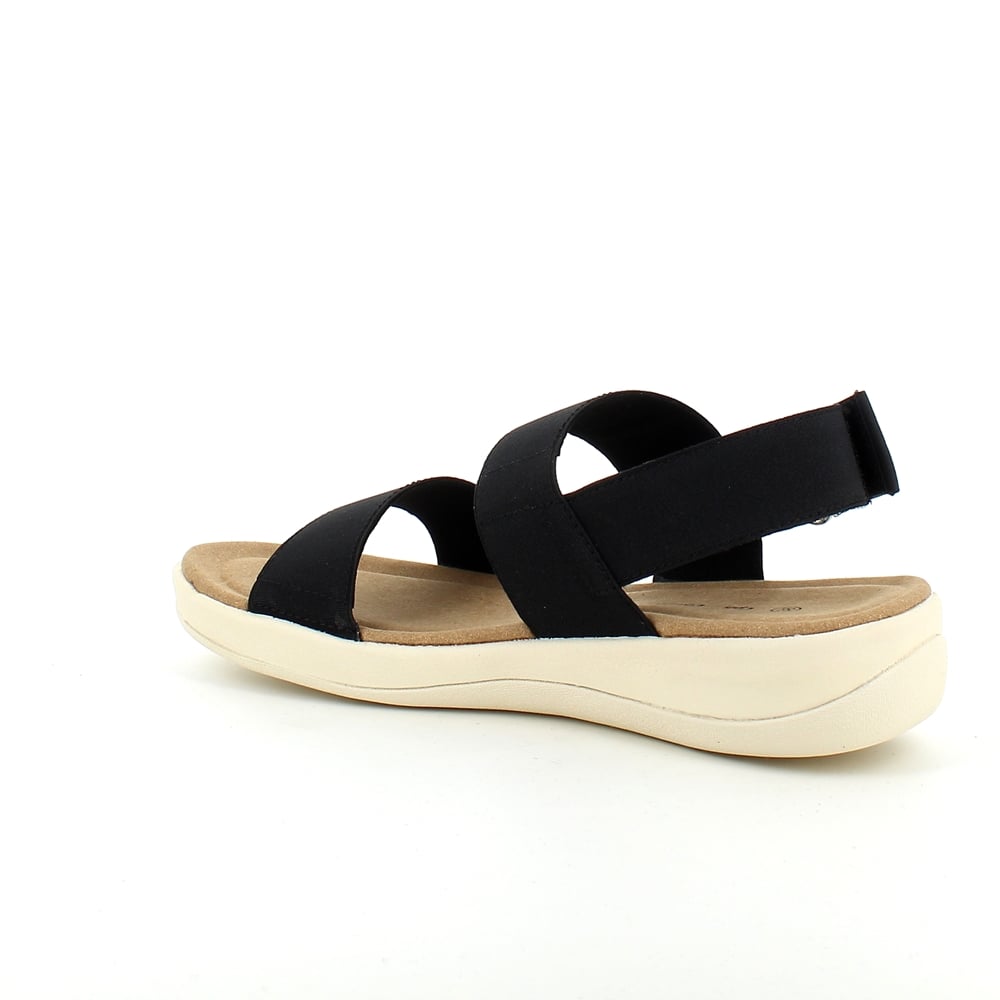 Svart sandal med 3 brede elastiske stropper