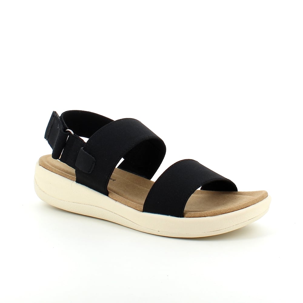 Svart sandal med 3 brede elastiske stropper