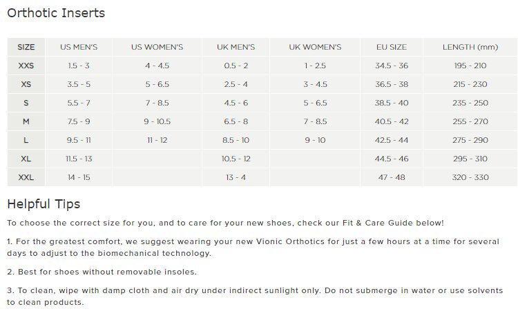 Vionic helsåle mot hælsporer og med ekstra bue