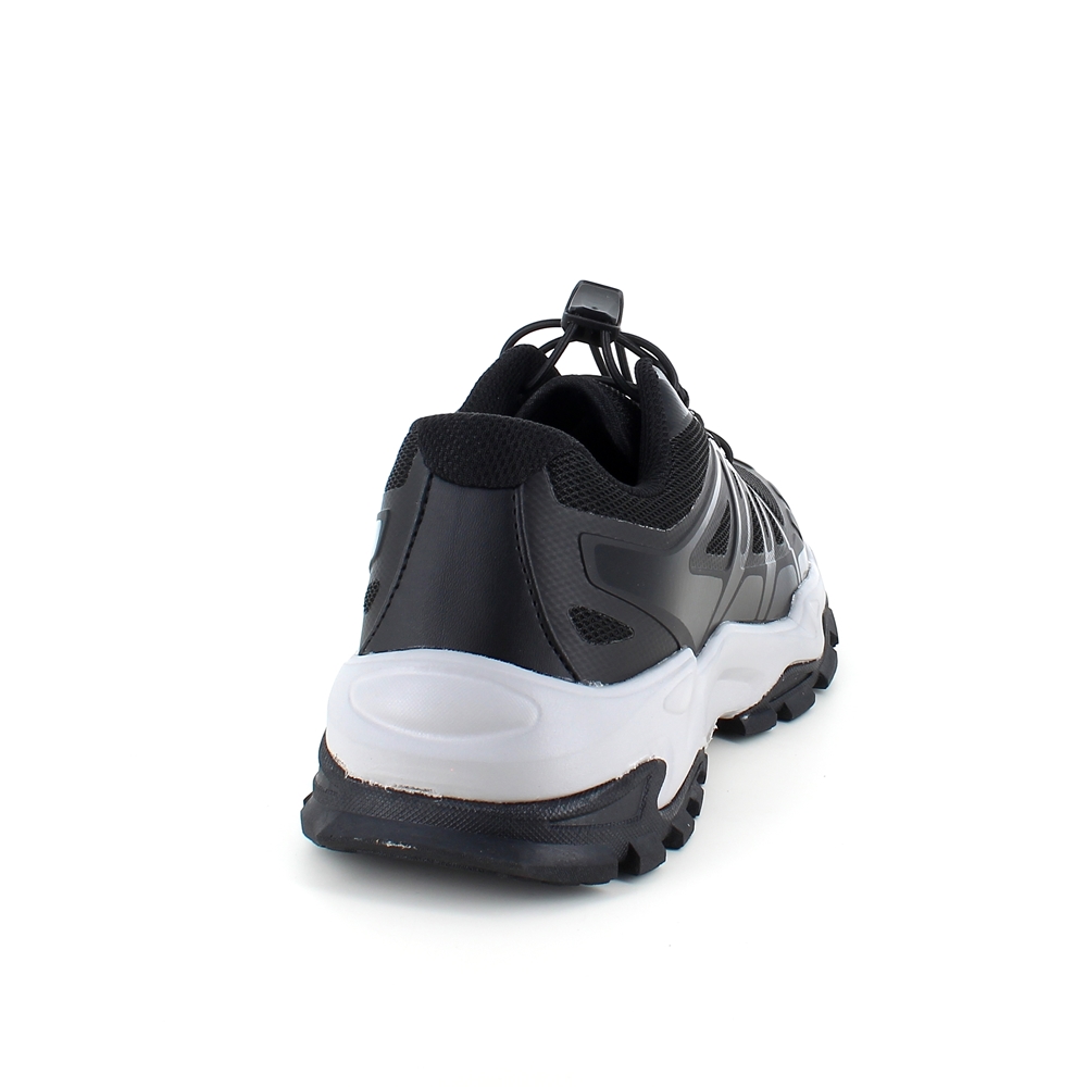 Svart og grå tursko med god bredde og elastiske lisser