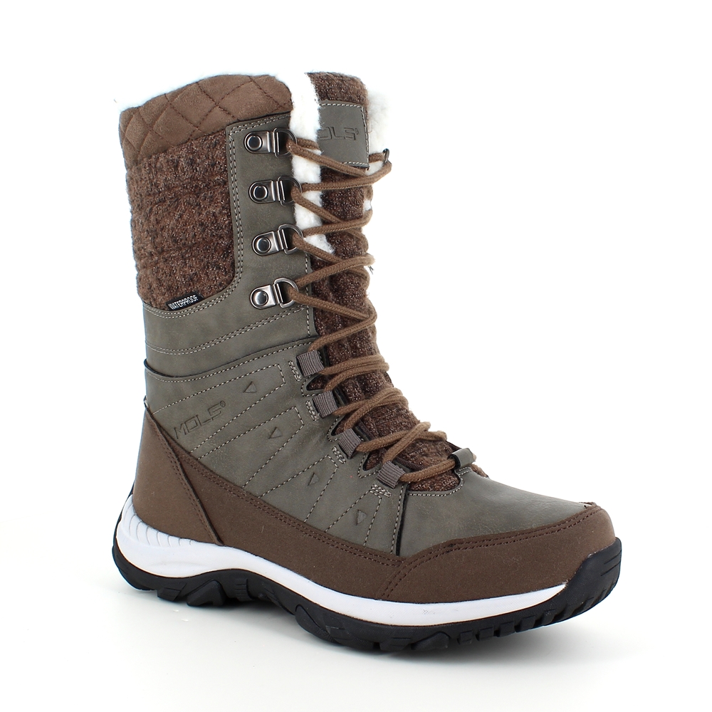 Brun vanntett vinterstøvel fra Mols med lekre hvite detaljer