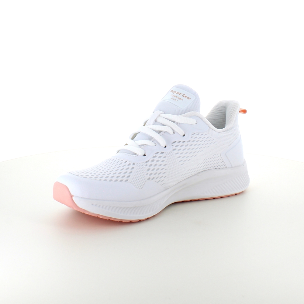 Lett hvit sko med pustende overdel og støtdemping