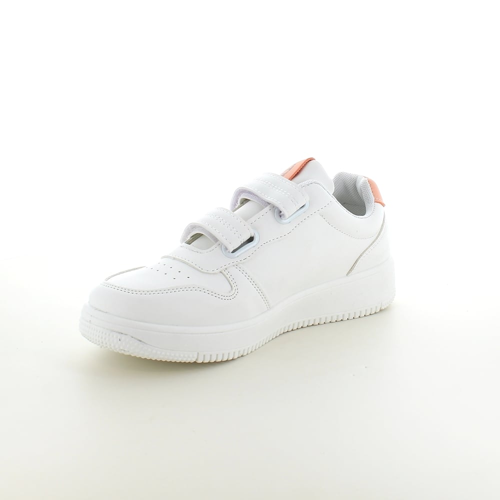 Hvit sko med borrelås og ekstra støtdemping i hælen