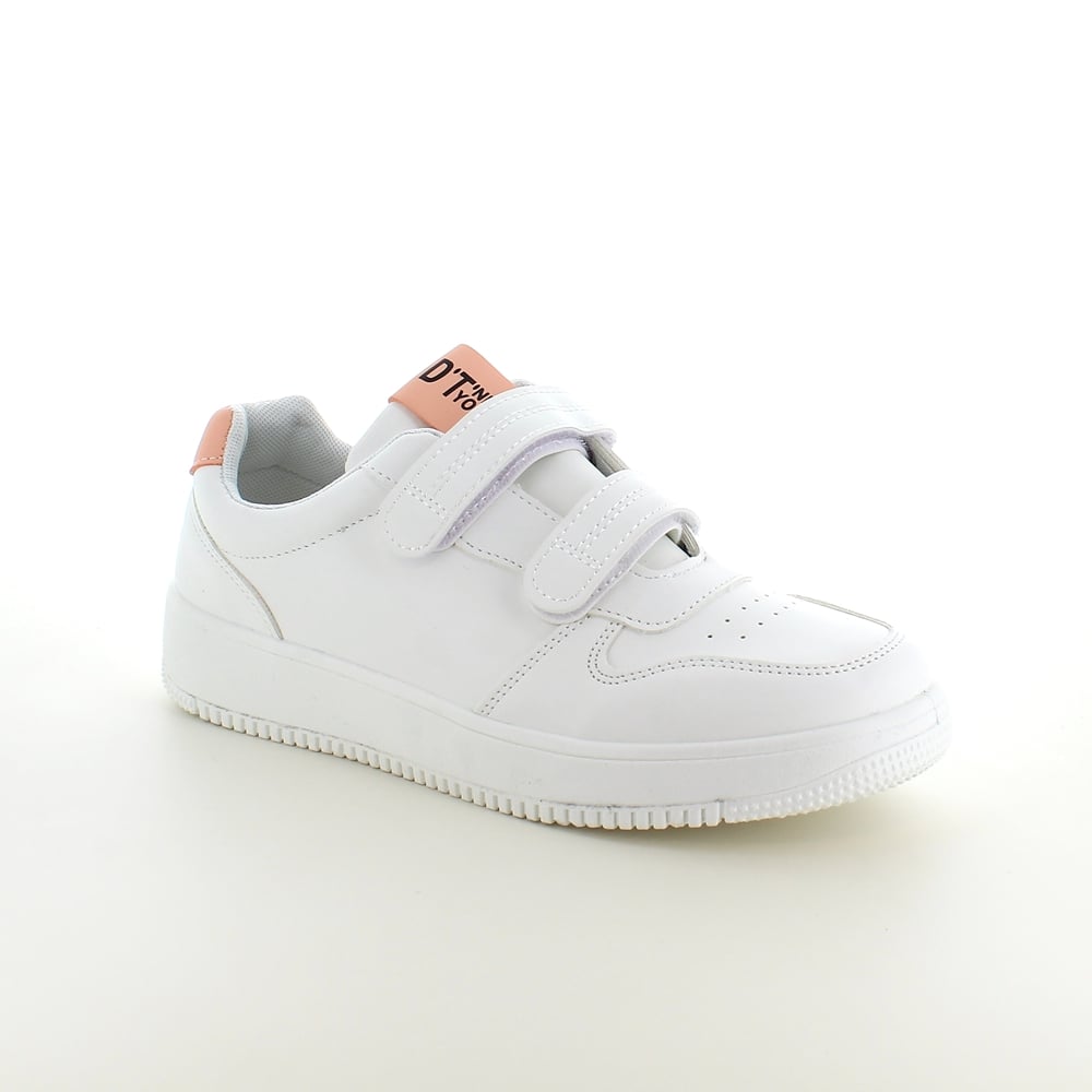 Hvit sko med borrelås og ekstra støtdemping i hælen