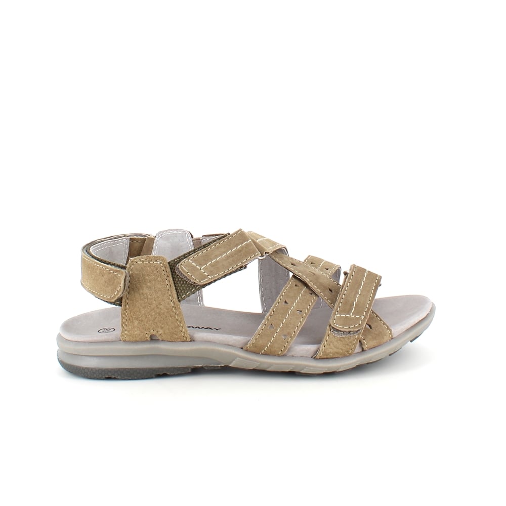 Sandal med lærsåle og lett svangstøtte i khaki