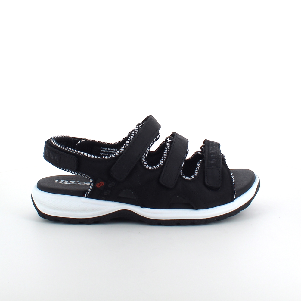 Svart sandal fra Green Comfort med fire justerbare remmer