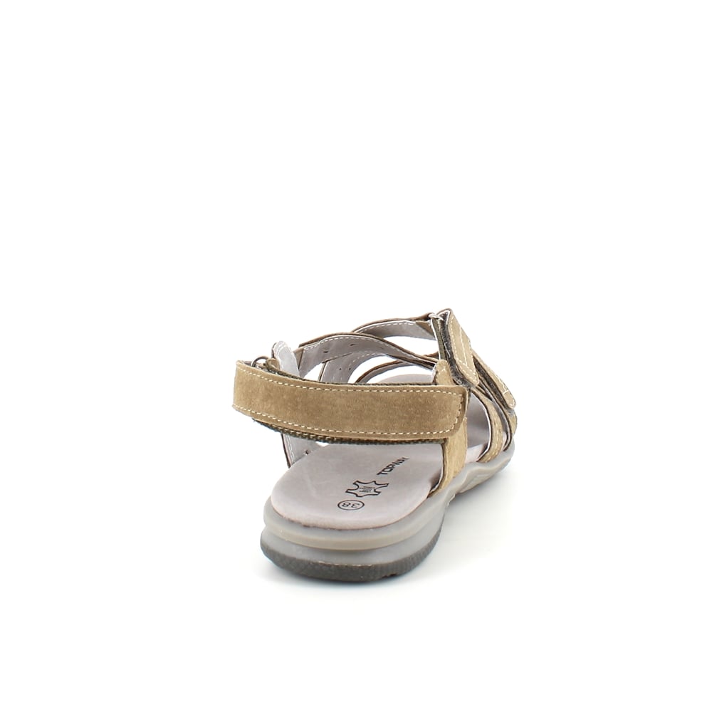 Sandal med lærsåle og lett svangstøtte i khaki