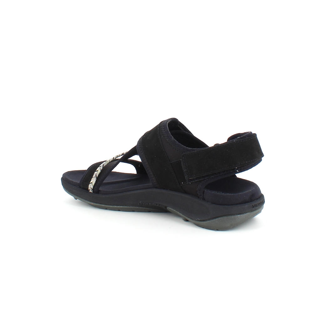 Svart, lett sandal fra Merrell med massevis av svangstøtte.