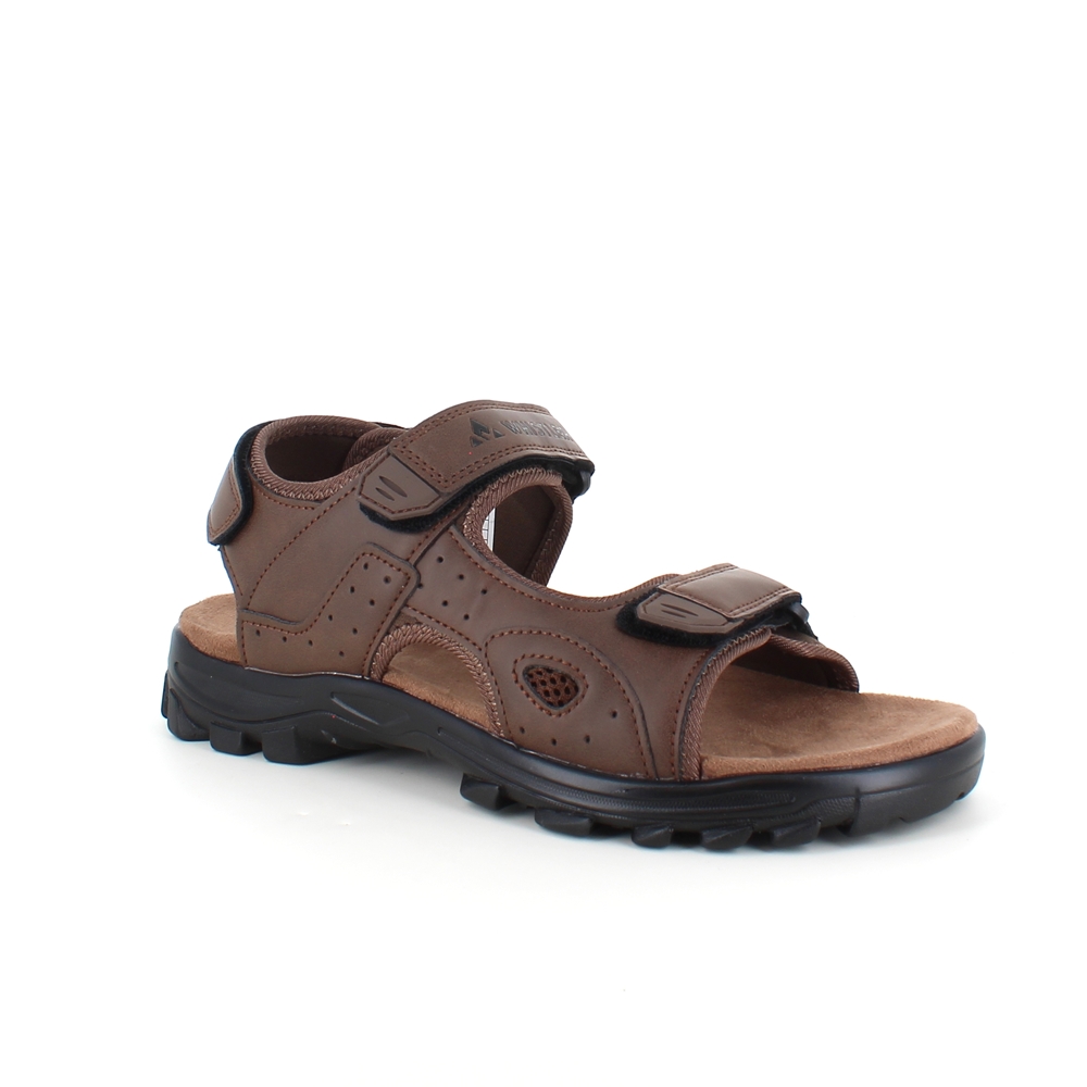 Brun herresandal med tre borrelåsremmer og en god bredde