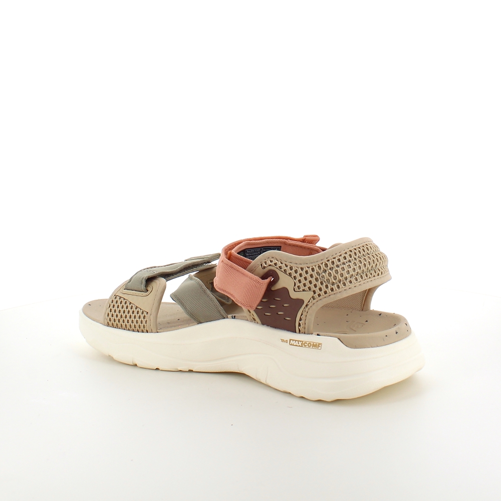 Beige sandal fra Teva med høy støtabsorbering og justerbare remmer