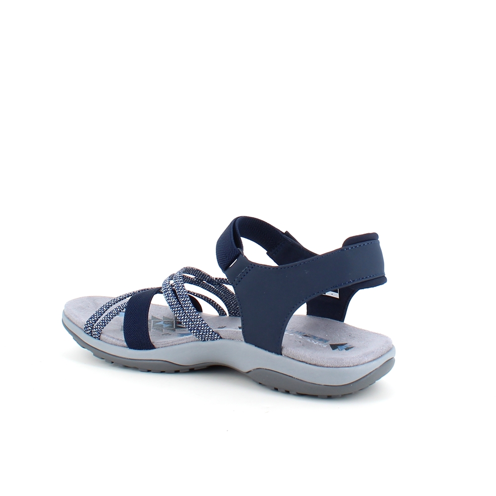 Elegant blå sandal fra Skechers med elastiske remmer